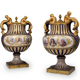 Pair of Monumental Sevres Royal Urns