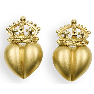 Kieselstein Cord 18kt Gold Heart Crown Earrings