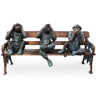 Figural Three Wise Monkey Bronze Bench