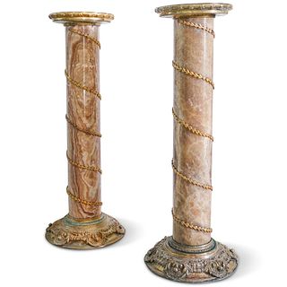 Pair Of Marble and Ormolu Bronze Pedestals