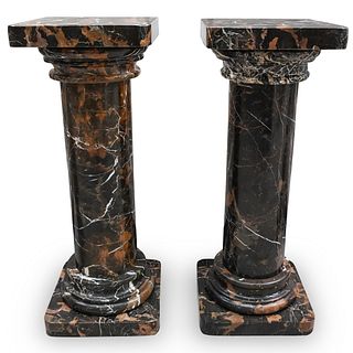 Pair Of Portoro Veined Marble Pedestals