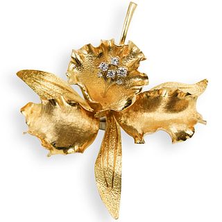 18K Gold "Orchid" Diamond Brooch