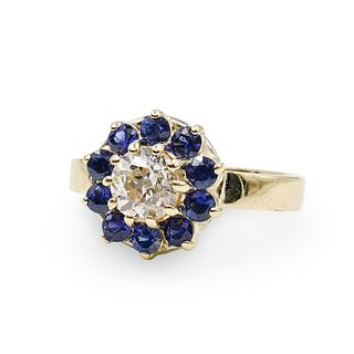 Vintage Style Gold Diamond & Sapphire Ring