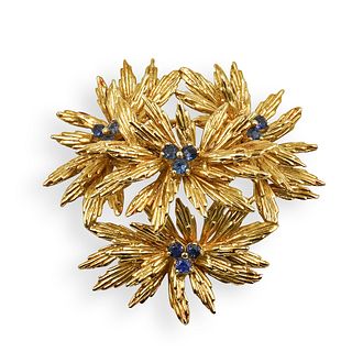 Tiffany and Co. 18k Gold and Sapphire Flower Brooch