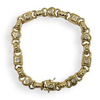 14k Gold Heart link and Diamond Bracelet