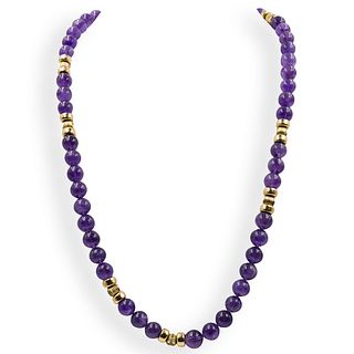 14k Gold and Amethyst Beaded Necklace