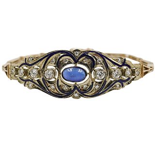 Antique Russian 14K Gold Sapphire and Diamond Bracelet