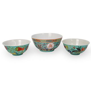 (3 Pc) Chinese Famille Rose Rice Bowl Set