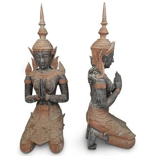 Pair Of Thai Bronze Buddha Statues