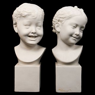 Pair Of Limoges Biscuit Porcelain Busts