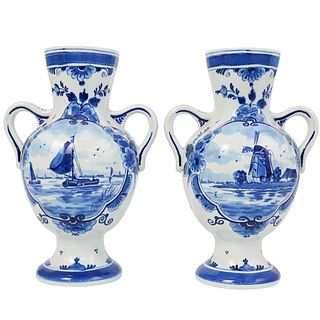 Pair of Delft Porcelain Vases
