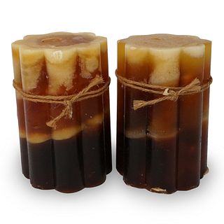 Pair Of Amber & Brown Candles