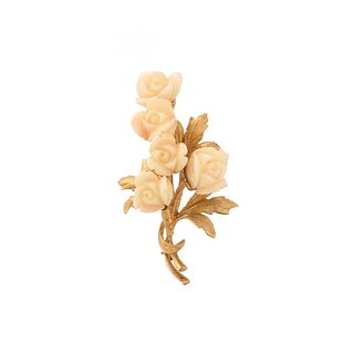 Coral and 14K Brooch