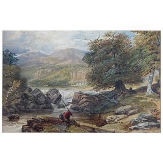 John S Prout (English 1806-1876) Watercolor Angler