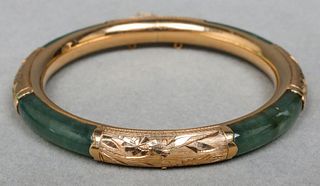 Vintage 14K Yellow Gold Jade Bangle Bracelet