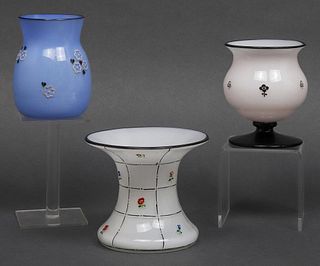 Loetz Opaline Glass & Enamel Vases, Group of 3