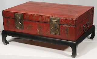 Chinese Leather Wedding Chest on Stand