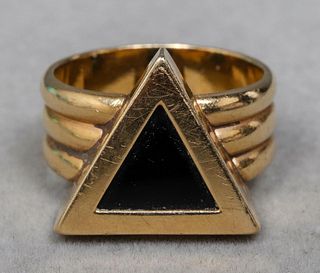 Mid-Century Modern 14K Yellow Gold Onyx Ring