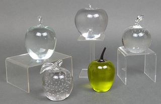 Assorted Crystal & Art Glass Apple Paperweights, 5