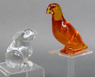 Baccarat Clear & Amber Crystal Animal Figurines, 2