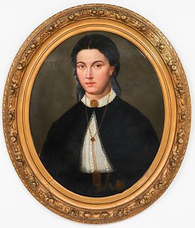 Belgian "Portrait of a Woman" Oil on Canvas 19th C