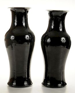 Pair Porcelain Vases with Glossy Black