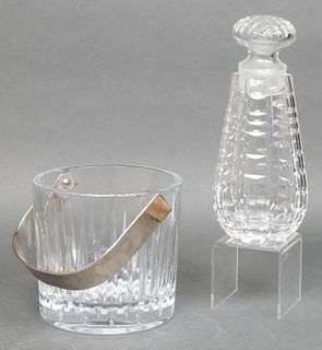 Modern Signed Cut Crystal Ice Bucket & Decanter, 2