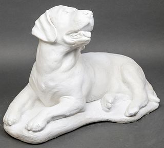 Painted Cement Sculpture of a Seated Dog