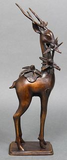 Bronze Horned Deer Vessel Sculpture