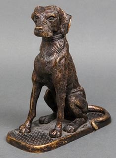 Patinated Cast Metal Seated Dog Sculpture