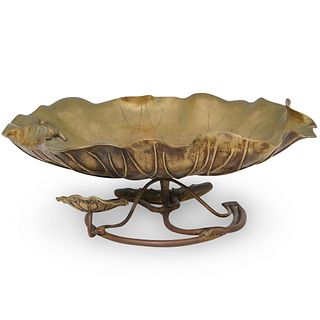 Japanese Meiji Ikebana Bronze Lotus Leaf Centerpiece Bowl