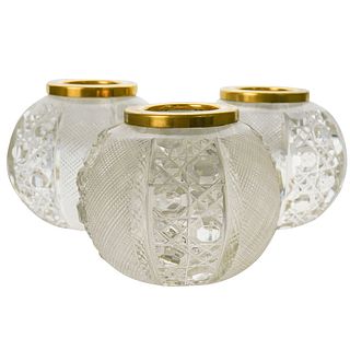 (3 Pc) Waterford Style Crystal Cut Candle Holders