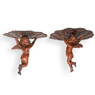 Pair Of Carved Putti Wall Brackets