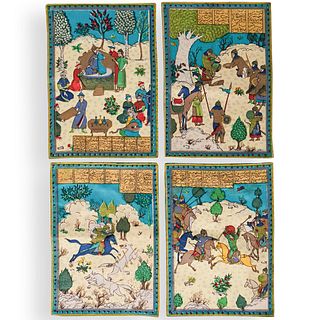 (4 Pc) Persian Silk Tapestries