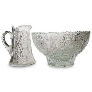 (2 Pc) Crystal Cut Vase & Bowl