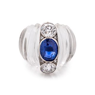 ROCK CRYSTAL, SAPPHIRE AND DIAMOND RING