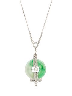 FRENCH, JADE AND DIAMOND NECKLACE