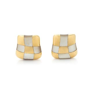 ANGELA CUMMINGS, YELLOW GOLD AND MOTHER-OF-PEARL EARCLIPS