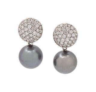 CULTURED TAHITIAN PEARL AND DIAMOND CONVERTIBLE EARCLIPS