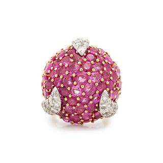 PINK SAPPHIRE AND DIAMOND BOMBE RING
