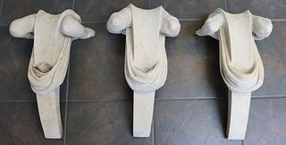 3 Antique White Marble Carved Architectural
