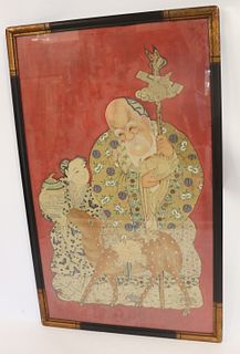 Large Antique Figural Chinese Painting On Fabric