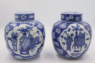 Near Matched Pair of Antique Chinese Blue