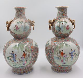 Pair Of Famille Rose Enameled Porcelain