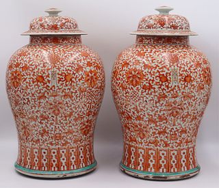 Pair of Chinese Export Iron-Red Ginger Jars.
