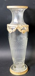 Baccarat Quality Bronze Mounted Cut Glass Vase.