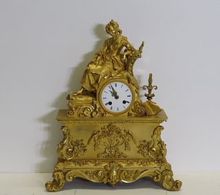 Antique Gilt Bronze Louis XV Style Figural Clock.