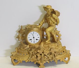 Antique Gilt Metal Figural Clock.