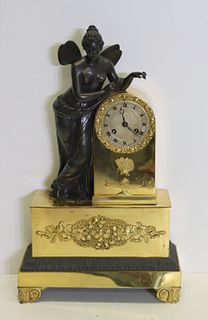 Antique Gilt And Patinated Bronze Figural Clock