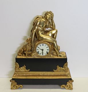 Antique Gilt And Patinated Bronze Figural Clock.